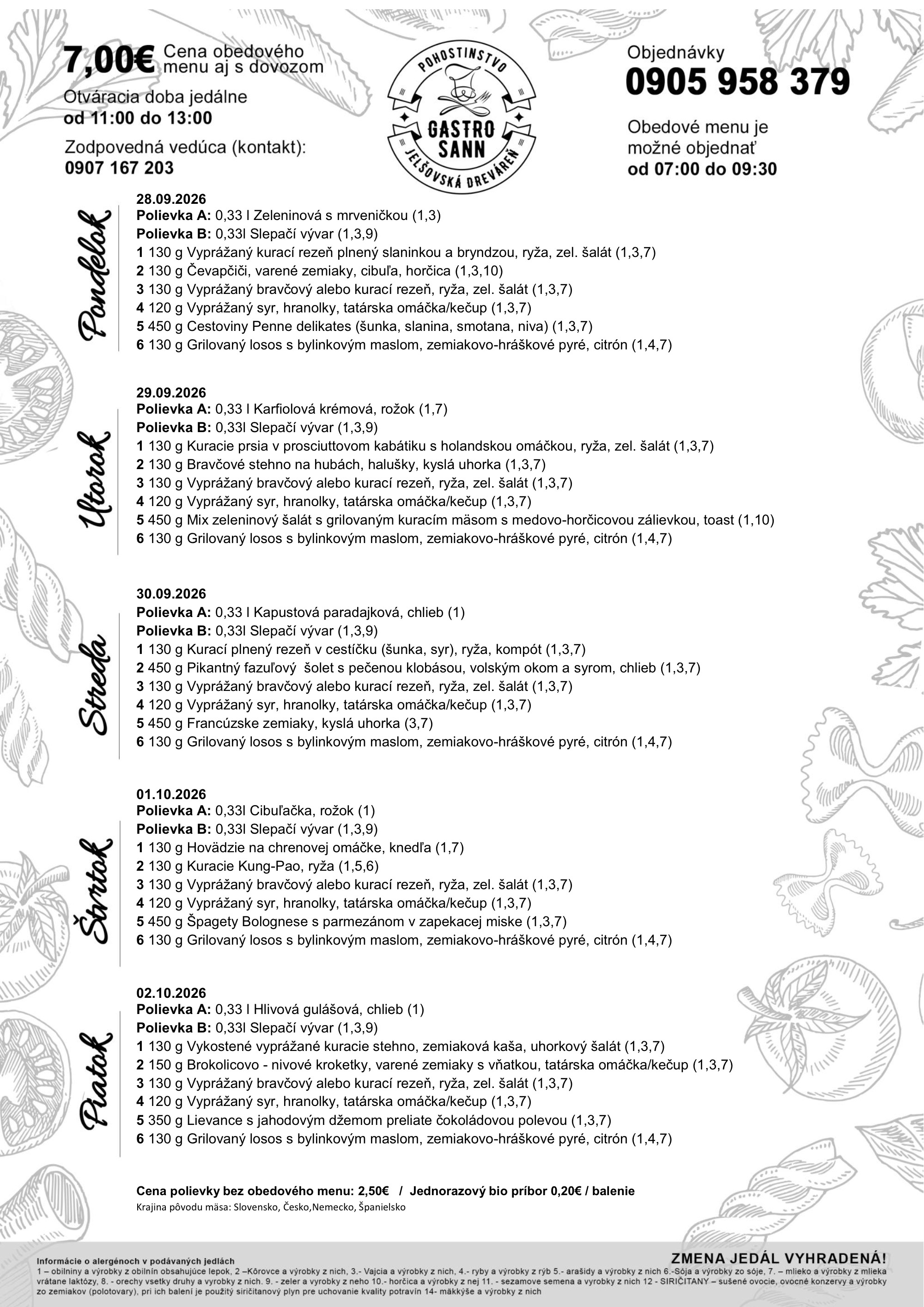 Obedové menu – strana 1